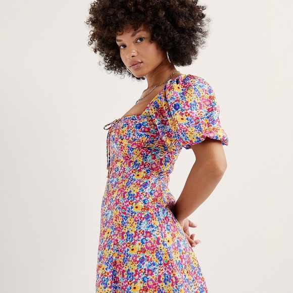 🔆 For Love & Lemons Sasha Mini Dress Blue Dizzy Floral - XS NWT - Picture 3 of 7